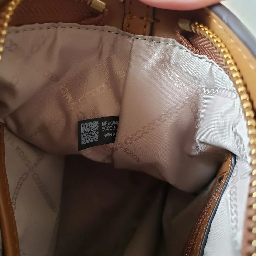 Michael Kors Signature Logo Avril Top Zip Satchel/Crossbody Handbag Small Brown